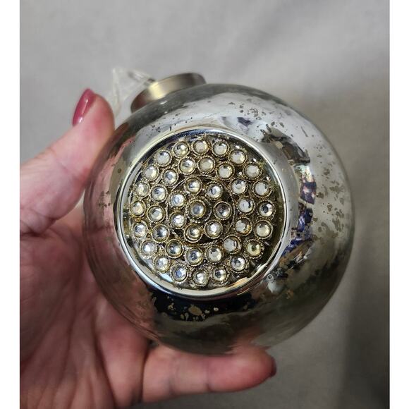 Vintage Large Pottery Barn Mercury Blown Glass Christmas Ornament Silver - Picture 6 of 12